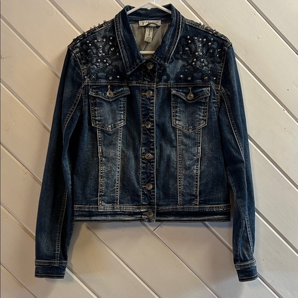 Femme Fatale Jackets & Blazers - FEMME FATALE Pearl Embroidered Denim Jacket
